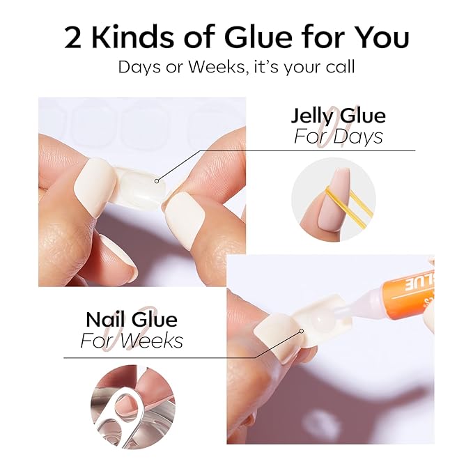 Modelones Sheer Greige Press on Nails, Short Square Fake Nails, Semi-Transparent Reusable Nail Kit with Nail Glue Adhesive Tabs Mini Nail File, Nails Press Ons 32Pcs16 Sizes, Women Girl Gift