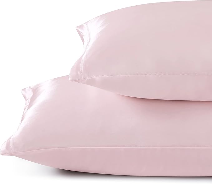 Satin Pillowcases with Zipper （20x30）,Queen Size Pillowcases Set of 2, Blush Pink Silk Pillowcase for Hair and Skin