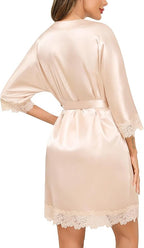 SWOMOG Women's Satin Robe Set 2 Piece Sexy Pajamas Sets Lace Cami Nightgown and Silk Robes Nightwear