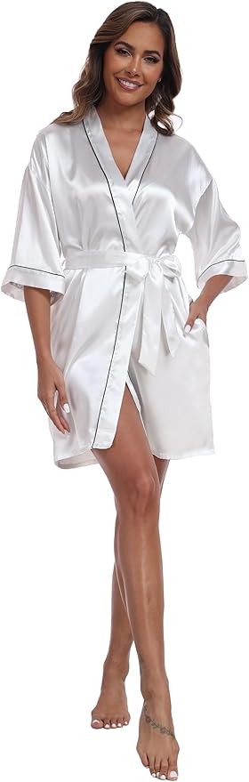 Women Satin Robes Short Silk Kimono Robe Lightweight Bridal Party Robes Bride Bridesmaids Ladies Loungewear Sleepwear