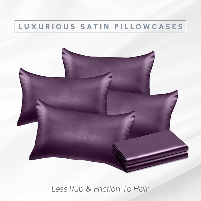Elegant Comfort 6-Pack King Purple Satin Pillowcase Set with Hidden Zipper Closure, 20" x 40"