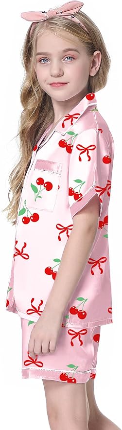Girls & Womens Satin Pajamas Set, Silk Button-Down Sleepwear 2 Piece Nightwear, 3 Years - Women XXL