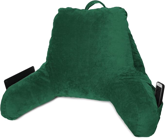 Clara Clark Reading Pillow with Shredded Memory Foam for Sitting Up in Bed and Couch, Back and Arms Adjustable Support for Adults & Teens Backrest Pillows for Reading, with Washable Cover Dark Green