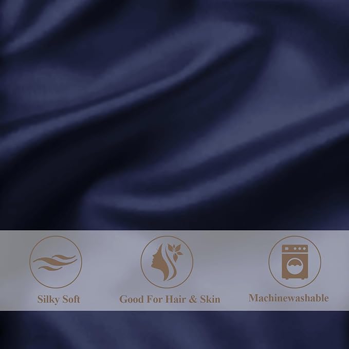 Vielit Standard Satin Pillowcase for Hair 2pc,Similar to Silk Pillow Cases,Easier Care Than Silk Pillowcase,Gifts for Women Men,Navy,20x26 & Envelope Closure and 2 Satin Scrunchies
