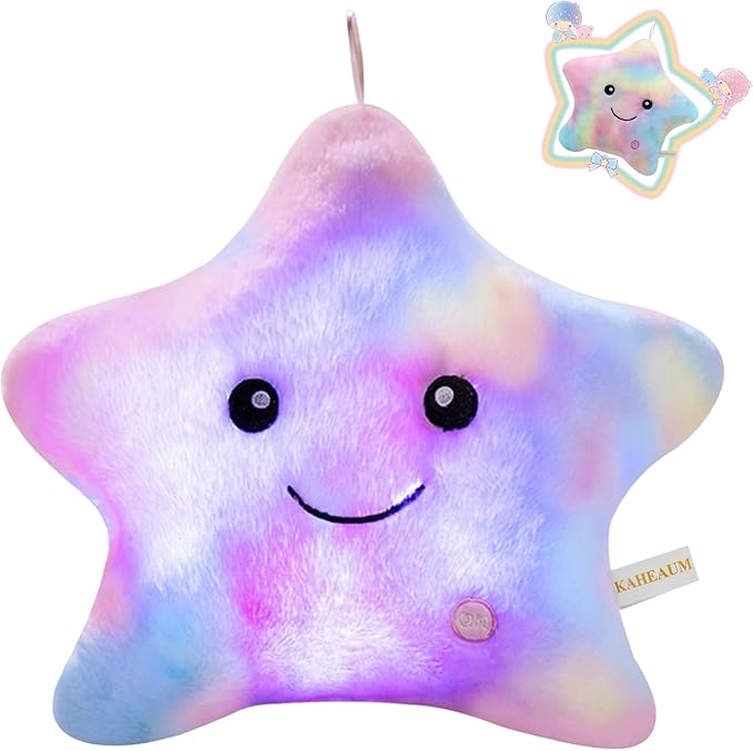 Twinkle Star Pillow LED Night Light Up Stuffed Animals for Girls Kids Pillow Plushies for Boys,Glow Cute Throw Pillows Plush Toy Gifts for Birthday Children Christmas Decor Couch Bed Colorful
