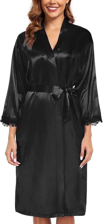 BestWendding Women's Silk Robe Set 2 Pieces Pajamas Sets Sexy Soft Satin Robe with V Neck Camisole Lingerie Nightgown