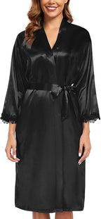 BestWendding Women's Silk Robe Set 2 Pieces Pajamas Sets Sexy Soft Satin Robe with V Neck Camisole Lingerie Nightgown