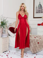 CRIPOM Lingerie Dress for Women V Neck Long Sexy Nightgowns for Women Side Split Sexy Night Gowns