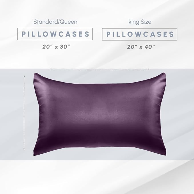 Elegant Comfort 2-Pack Cooling Viscose Satin Pillowcase Set with Hidden Zipper Closure, Silky Smooth for Best Hair and Skin Care-Beautiful Gift Box-2-Piece Satin Pillowcase Set, King, Purple