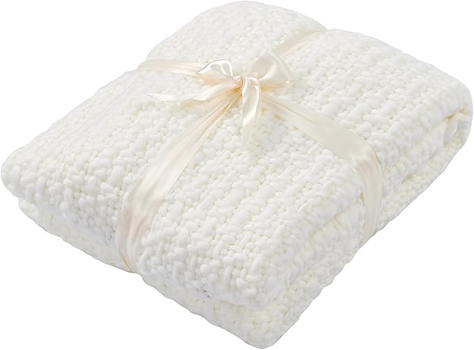 Home Soft Things Basket Weave Throw Blanket, Soft Cozy Warm Blanket with Braided Decorative Throw for Couch Sofa Outdoor Indoor, Antique White, 50''x60