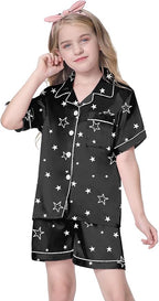 Girls & Womens Satin Pajamas Set, Silk Button-Down Sleepwear 2 Piece Nightwear, 3 Years - Women XXL