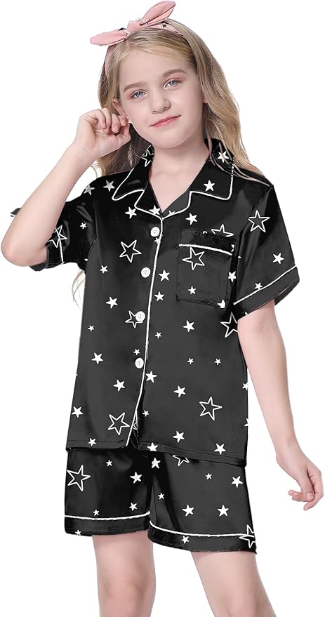 Girls & Womens Satin Pajamas Set, Silk Button-Down Sleepwear 2 Piece Nightwear, 3 Years - Women XXL