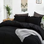 CLOTHKNOW Black Ruffle Comforter Set King Size Bedding Comforter Sets Soft Shabby Chic Farmhouse Comforter with 2 x Pillowcases