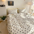 Nayoroom Black and White Heart Duvet Cover Full Size Black Hearts Printed on White Bedding Set 3 Pcs Cute Kawaii Soft Breathable Microfiber Comforter Cover Valentine Gifts for Kids Girls