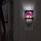Cherries Blossom Night Lights Plug Into Wall, Nature Dreamy Moon Night Sky Spring Peach Dusk to Dawn Led Plug in Lights for Living Room Entryway Kitchen Decor 1pcs