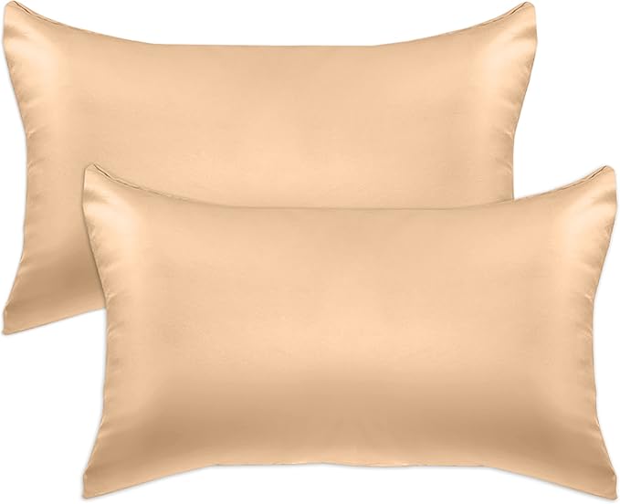Elegant Comfort 2-Pack Cooling Viscose Satin Pillowcase Set with Hidden Zipper Closure, Silky Smooth for Best Hair and Skin Care-Beautiful Gift Box-2-Piece Satin Pillowcase Set, King, Champagne
