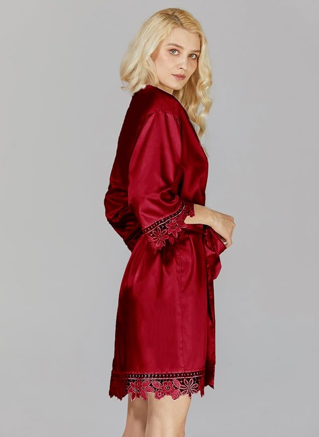 Silk Robes for Womens 2Pcs Satin Robe Kimonos Bridesmaid Bride Lace Bathrobes Sleepwear Bridal Silky Loungewear Wedding Robes