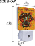 Plug in Night Light Lamp, Happy Thanksgiving Beautiful Colorful Ethnic Turkey Bird Autumn Dusk to Dawn Sensor LED Nightlight Smart Automatically Lights Bedroom, Bathroom, Kitchen, Hallway, Stairs, Ene