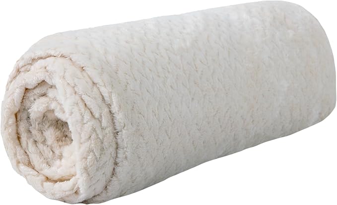 Waffle Knit Textured Throw Blanket Soft for Couch, Sofa, Twin Bed, Kids, Adults, 50” x 60” Chenille Knit Blanket, Boho Throw Blanket for Home Decor 250 GSM (Creamy White)