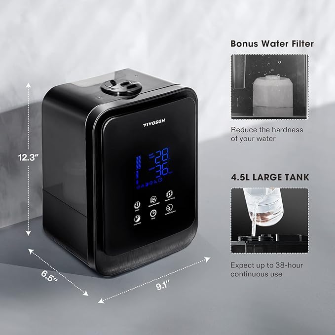VIVOSUN 4.5L 2-in-1 Cool & Warm Mist Ultrasonic Humidifier with Essential Oil Box & Remote Control for Bedrooms, Offices, Plants, Babies, Dryness, and Skincare