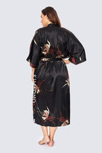KIM+ONO Plus Size Luxury Kimono Robe for Women | Long Satin Floral Robe | Original Design | Removable Waist Tie Closure