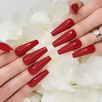 Hypnaughty 24 Pcs Passion Red Gloss Extra Long Press On Nails and Glue XL Reusable Solid Color Crimson Red False Nails (Passion)
