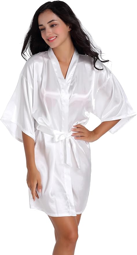 QXQTER Peony Floral Silky Satin Robe Wedding Bridal Party Bride Bridesmaid Robes for Women Dressing Gown Kimono Robe