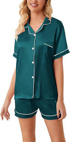 Girls & Womens Satin Pajamas Set, Silk Button-Down Sleepwear 2 Piece Nightwear, 3 Years - Women XXL