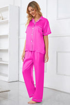 Umeyda Girls Womens Pajamas Set, Satin Silky Button Down Loungewear 2 Piece Short Sleeve Pants PJS Sets for Mommy Kids
