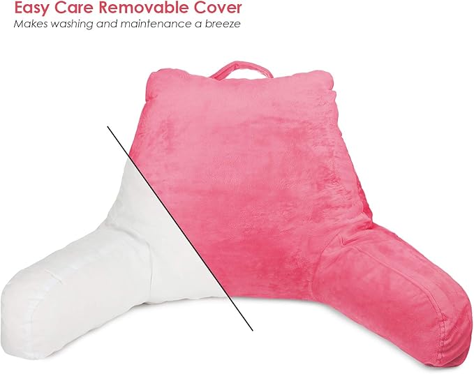 Clara Clark Reading Pillow for Kids & Teens with Shredded Memory Foam, Backrest Pillows for Reading, Watching, and Gaming, Use on The Couch, Bed, or Floor, Adjustable Support Washable Cover Light Pink