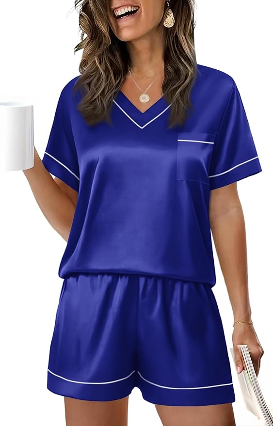 WIHOLL Silk Pajamas for Women Short Sleeve Sleepwear Soft Lounge Sets 2 Piece Satin Pjs