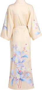 Aensso Long Soft Lightweight Silky Kimonos Robes for Women, Luxury Japanese Floral Womens Kimono Robe