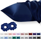 Vielit King Satin Pillowcase for Hair 2pc,Similar to Silk Pillow Cases,Easier Care Than Silk Pillowcase Gifts for Women Men,Navy,20x36 & Envelope Closure and 2 Satin Scrunchies