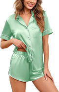 Ekouaer Womens Silk Satin Pajamas Set Short Sleeve Sleepwear Button Down Loungewear 2 Piece Pjs Shorts Set S-5X Plus Size