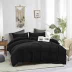 CLOTHKNOW Black King Size Comforter Set Velvet Bedding Comforter Sets Soft Comforter Cozy Black Comforter with 2 x Pillowcases