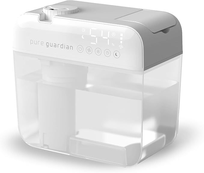 PureGuardian 1 Gallon, Cool Mist Ultrasonic Humidifier, 48-Hour Run Time, Coves 410 Sq. Ft., Humidistat, Timer, Filter Free for Bedrooms, Offices, Home, White, H1050W
