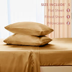 CozyLux Satin Sheets Queen Size Bed Set - 4 Piece Silky Queen Sheet Set, Luxury Gold Queen Sheets with Smooth and Soft Microfiber, Includes 1 Fitted Sheet, 1 Flat Sheet and 2 Pillowcases