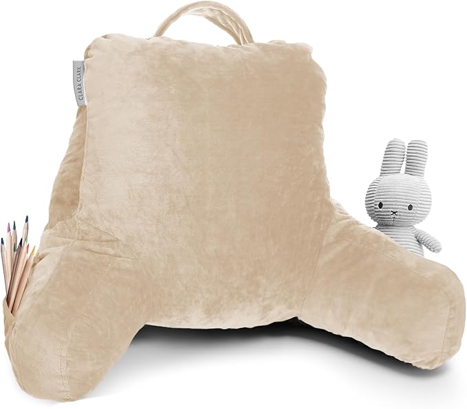 Clara Clark Reading Pillow for Kids & Teens with Shredded Memory Foam, Backrest Pillows for Reading, Watching, and Gaming, Use on Couch, Bed, Floor, Adjustable Support with Washable Cover Beige Cream