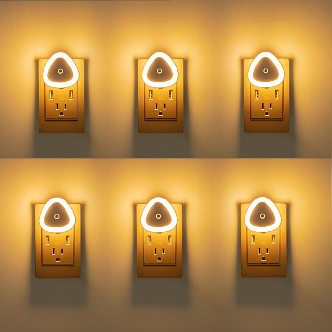 KINUR LED Night Light Plug into Wall,2700K Warmwhite,Nightlight Dusk to Dawn Sensor Automatic On and Off,Night Lamp,0.5W Led Night Light for Kids, Nursery, Bedroom, Hallway, Stair, Kitchen,6 Pack
