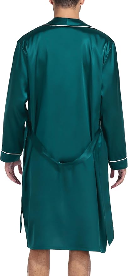 SWOMOG Men's Satin Robe Silky Kimono Bathrobe with Shorts Set Lightweight Soft Loungewear Nightwear