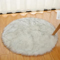 Faux Fur Round Area Rug Soft Fuzzy Carpet Fluffy Plush Mat Home Floor Decoration for Bedroom Living Room Bedside White with Black 47.2inch