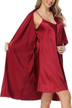 Women's Satin Robe Sets 2 Piece Nightgown Silk Pajama Sexy Floral Lingerie Lace Cami Sleepwear Night Robes
