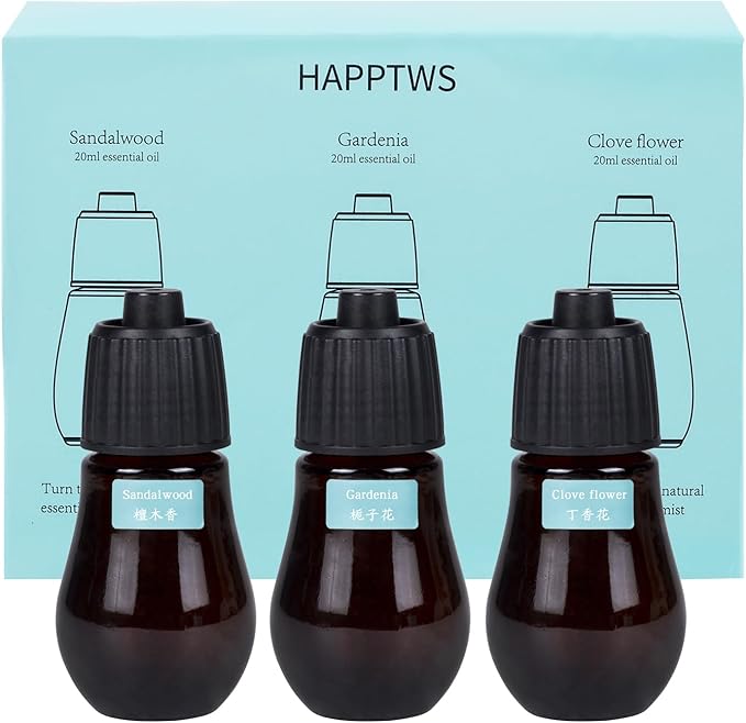 Aromatherapy Essential Oil Set - 3-Piece Essential Oil Set in Three Flavors: Sandalwood, Gardenia, Clove Flower