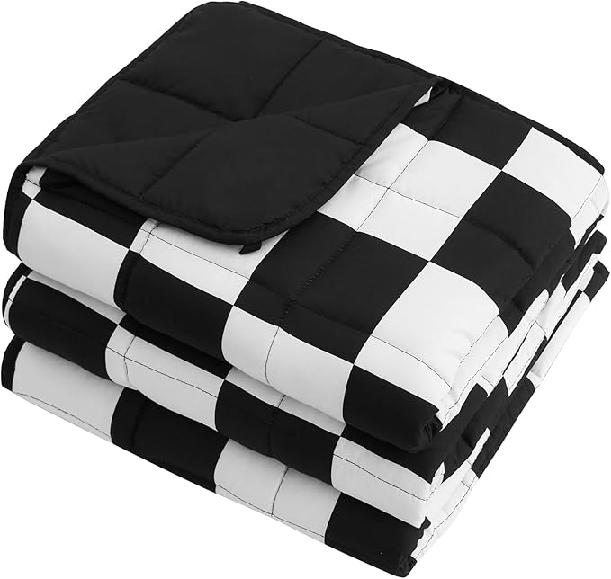 Black Checkered Weighted Blanket for Adults 20lbs, 60"x80" Queen Size, Cooling Heavy Blanket for 130-220lbs with Premium Glass Beads, Soft Thick Big Blankets for All-Season Sleeping Comfort Breathable