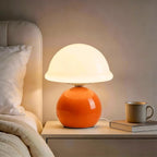 Mushroom Table Lamp for Bedroom, Cozy Bedside Lamp with Glass Shade, Stepless Dimmable Nightstand Lamp for Relaxing Bedroom Decor & Aesthetic Home (Orange)
