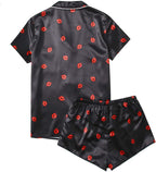 WDIRARA Women's Sleepwear Satin Short Sleeve Shirt and Shorts Pajama Set