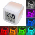 Digital Alarm Clock Peach Pink Digital Clock Date, Temperature, and Weekday Display Gradient White Battery Operated 9 Ringtones 7-Color Night Light and Snooze
