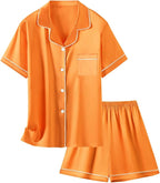Girls & Womens Satin Pajamas Set, Silk Button-Down Sleepwear 2 Piece Nightwear, 3 Years - Women XXL