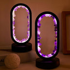 Runyangshi Crystal Lamp Amethyst Raw Stone Ellipse Night Lamp Natural Healing Crystal Night Light Table Lamp Base USB Port 3 Colours Mode for Bedroom Bedside Lamp Office Home Decor Gift