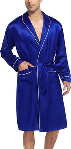 SWOMOG Men's Satin Robe Silky Kimono Bathrobe with Shorts Set Lightweight Soft Loungewear Nightwear